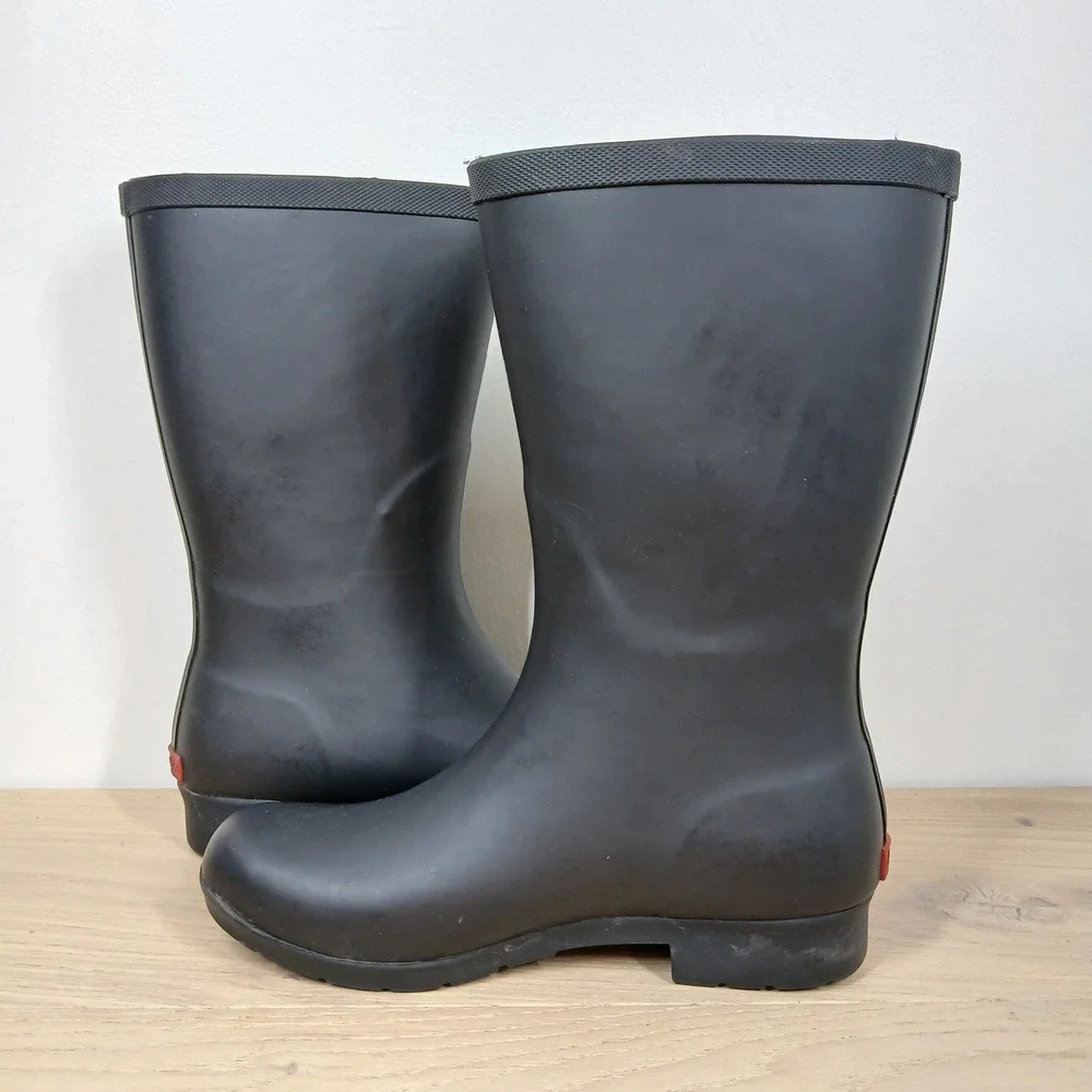 Chooka Rain Boots Womens 7 Black Waterproof Rubber Mid Calf Buckle Matte Finish